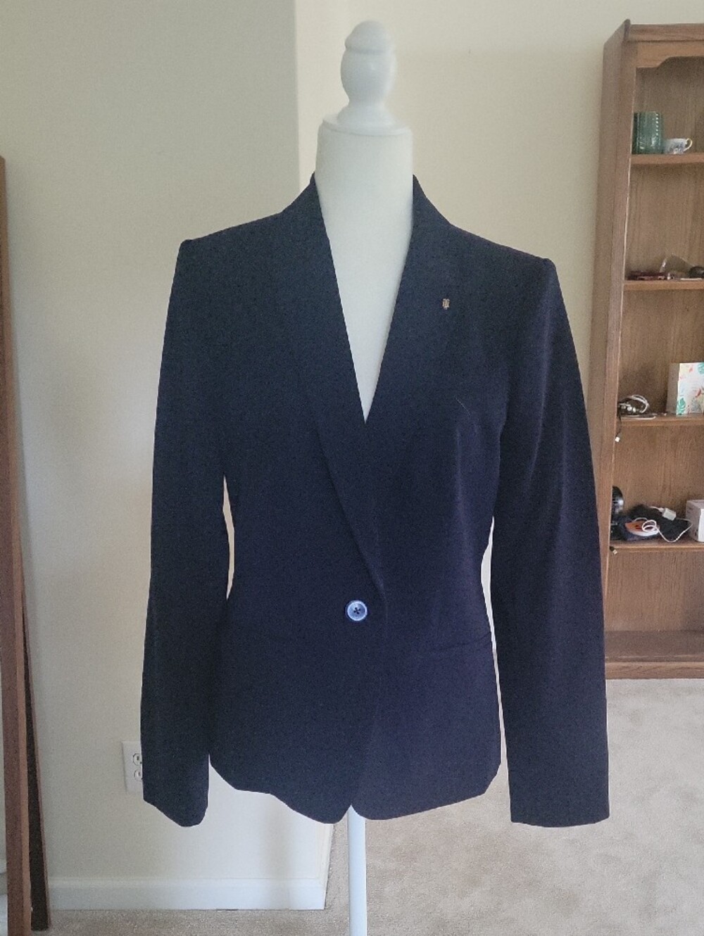 Womens Tommy Hilfiger Classic Navy Single-Button Blazer with Striped Lining, Siz
